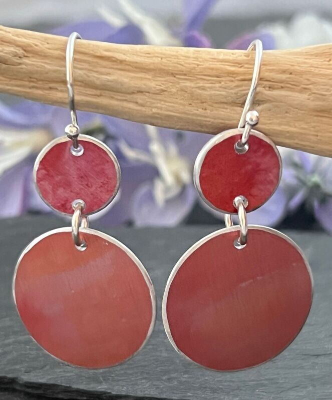 Printed Aluminium and sterling silver drop earrings - Orange