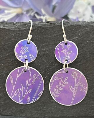 Botanical Engraved Aluminium Earrings - Purple/lilac