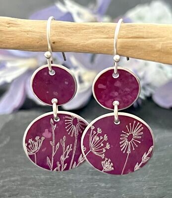 Botanical Engraved Aluminium Earrings - Deep Pink