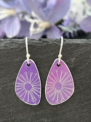 Engraved Mini Petal Drop Earrings - Lilac/Pink