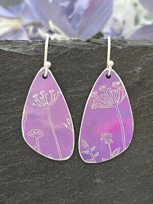 Engraved Petal Drop Earrings - Lilac/Pink