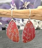 Engraved and Hand Painted Petal Drop Earrings - Orange