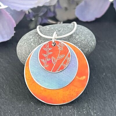 Engraved and Hand Painted Aluminium Pendant- Orange and Blue