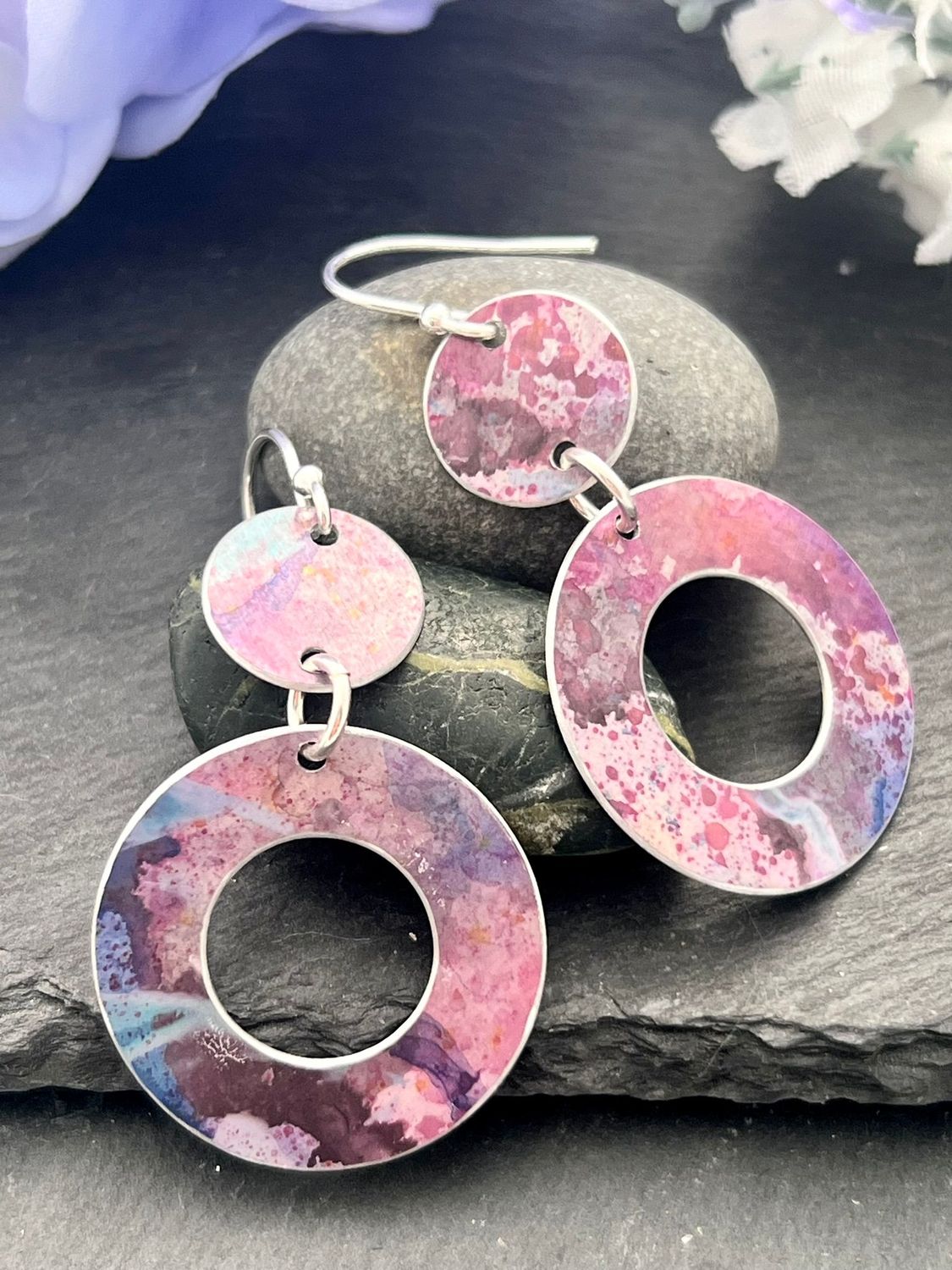 Statement Aluminium Earrings - Pink and Lilac