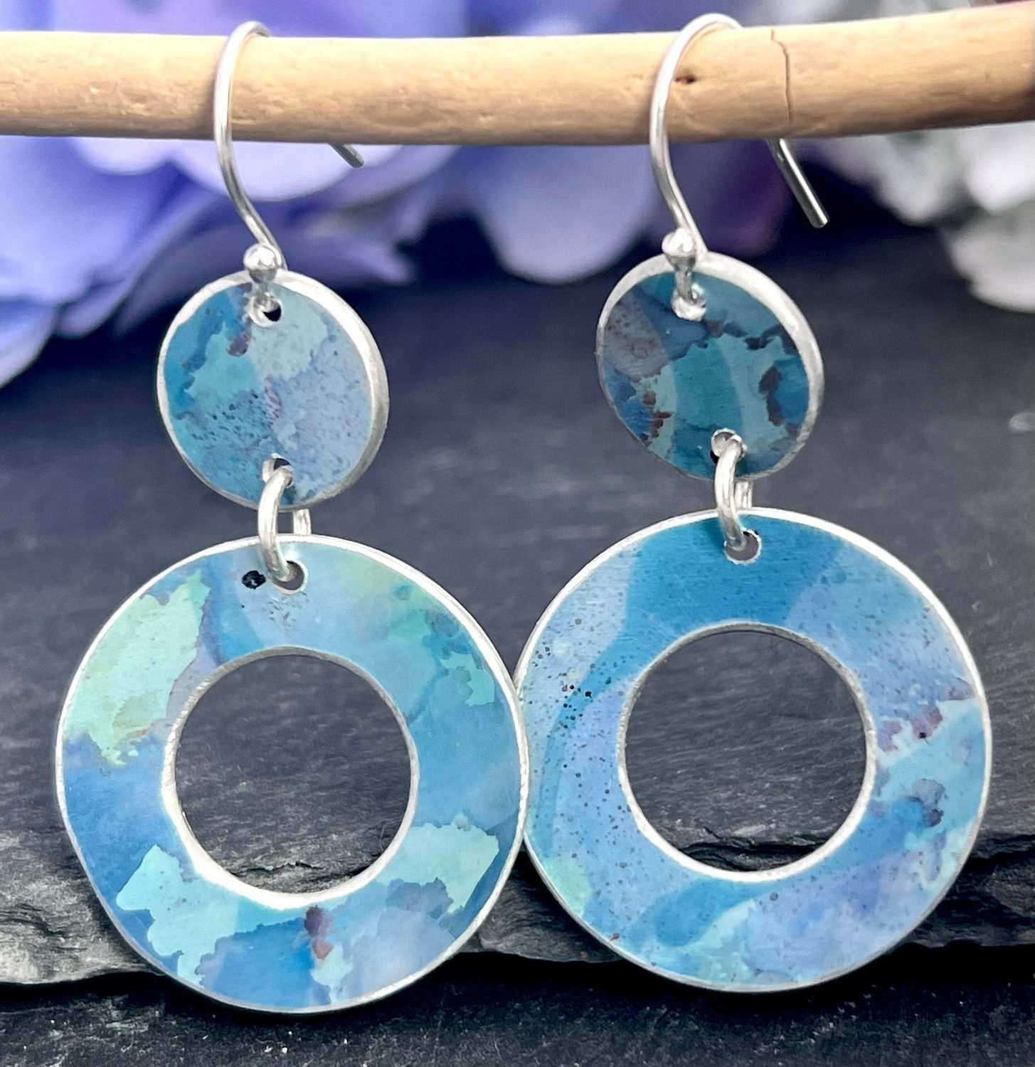 Statement Aluminium Earrings - Blue Camouflage Effect