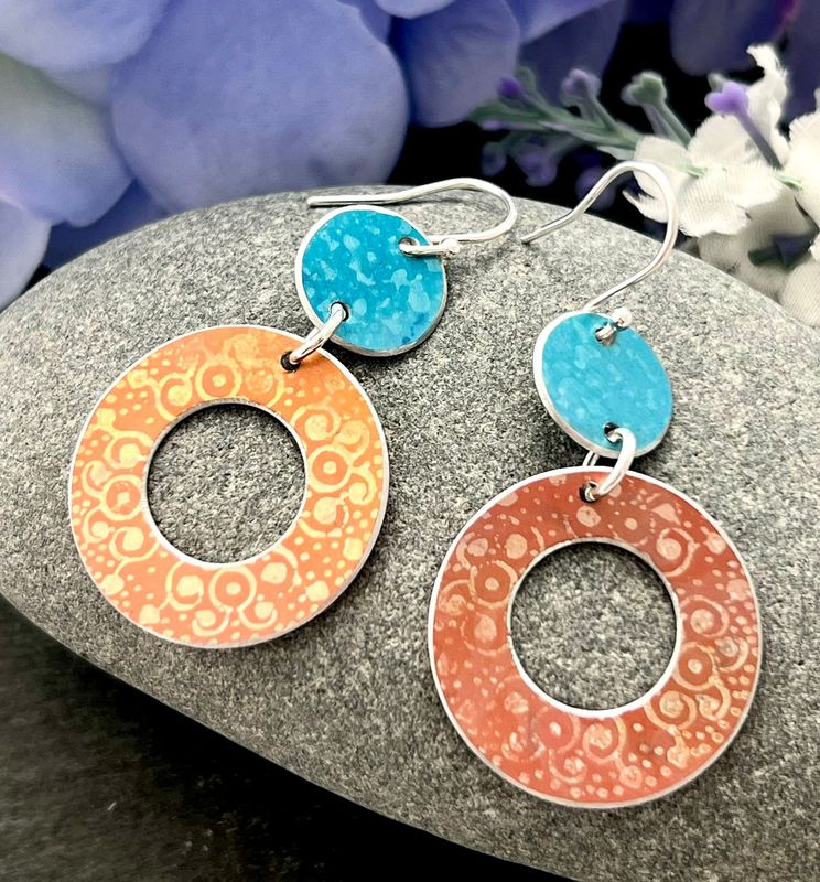 Statement Aluminium Earrings - orange and turquoise