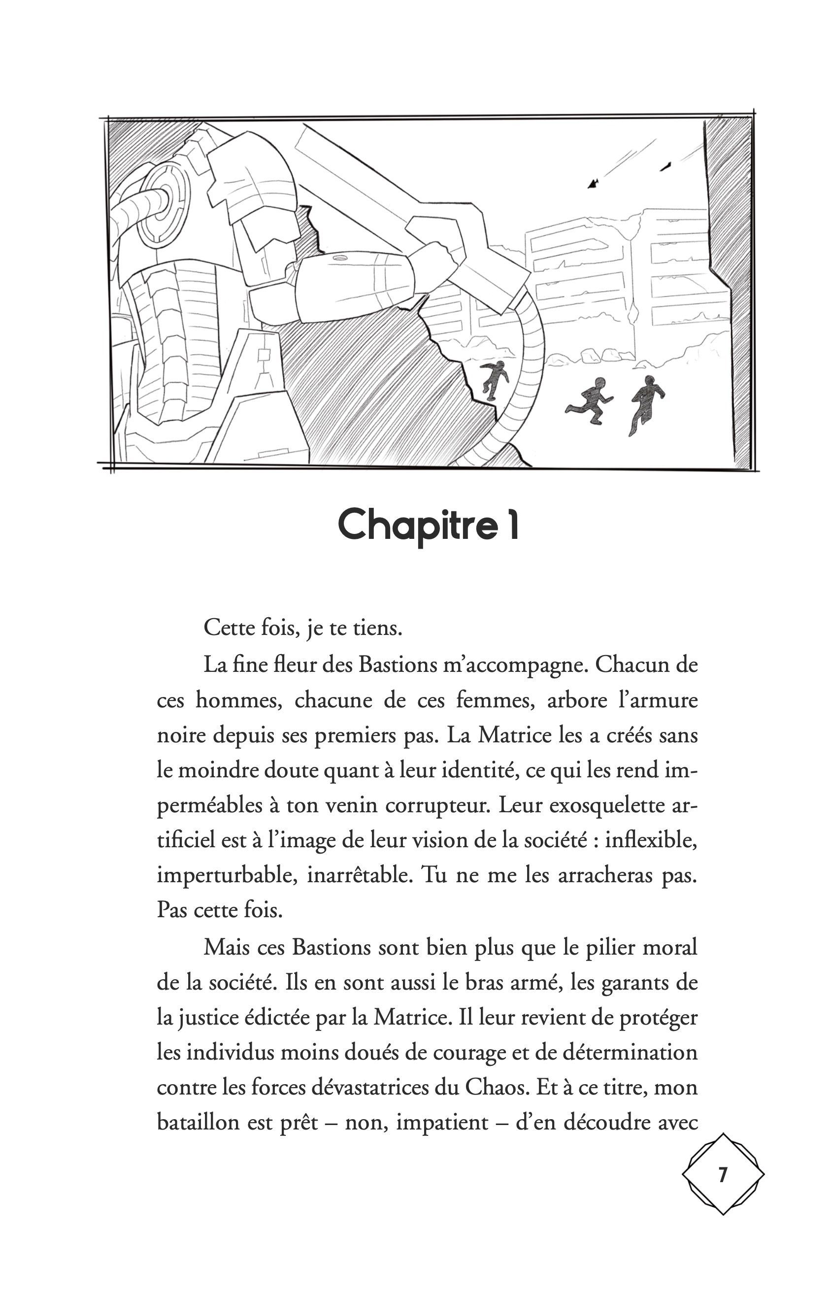 la couverture de Chromaticité présente deux personnages en plein combat sur un fond noir. À gauche Inaya, aux cheveux crépus flamboyants attachés dans une longue tresse à boules. Elle porte un marcel et un pantalon. Sa main gauche est en pleine mutation. À droite Jen regardant Inaya avec passion et portant une armure moderne et de courts cheveux blancs. Les personnages sont en partie colorés sur un dégradé rouge, orange, jaune, vert, bleu. Au centre verticalement en blanc le titre Chromaticité. En bas à gauche le nom de l'autaire Sir Thomas NO MORE.