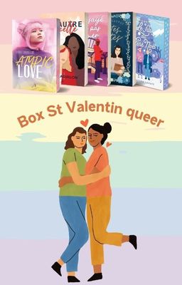 visuel avec les livres au choix et un couple de lesbiennes en dessin box st valentin queer