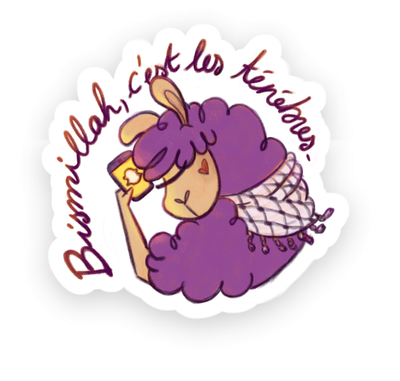 sticker Bismillah c'est les ténèbres un lama à keffieh qui regarde un message snapchat