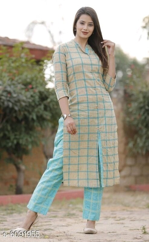 Women&#39;s Checked Cotton Kurta Sets