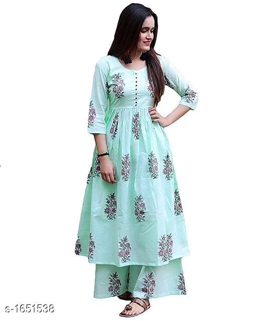 Women printed cotton kurta set with plazo