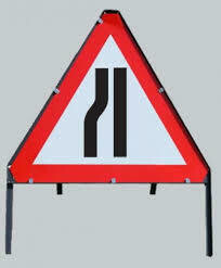 Road Narrows Left Road Sign.