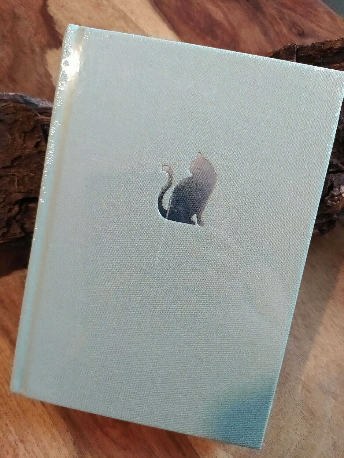 Notizbuch mit silberner Katze - hellgrün