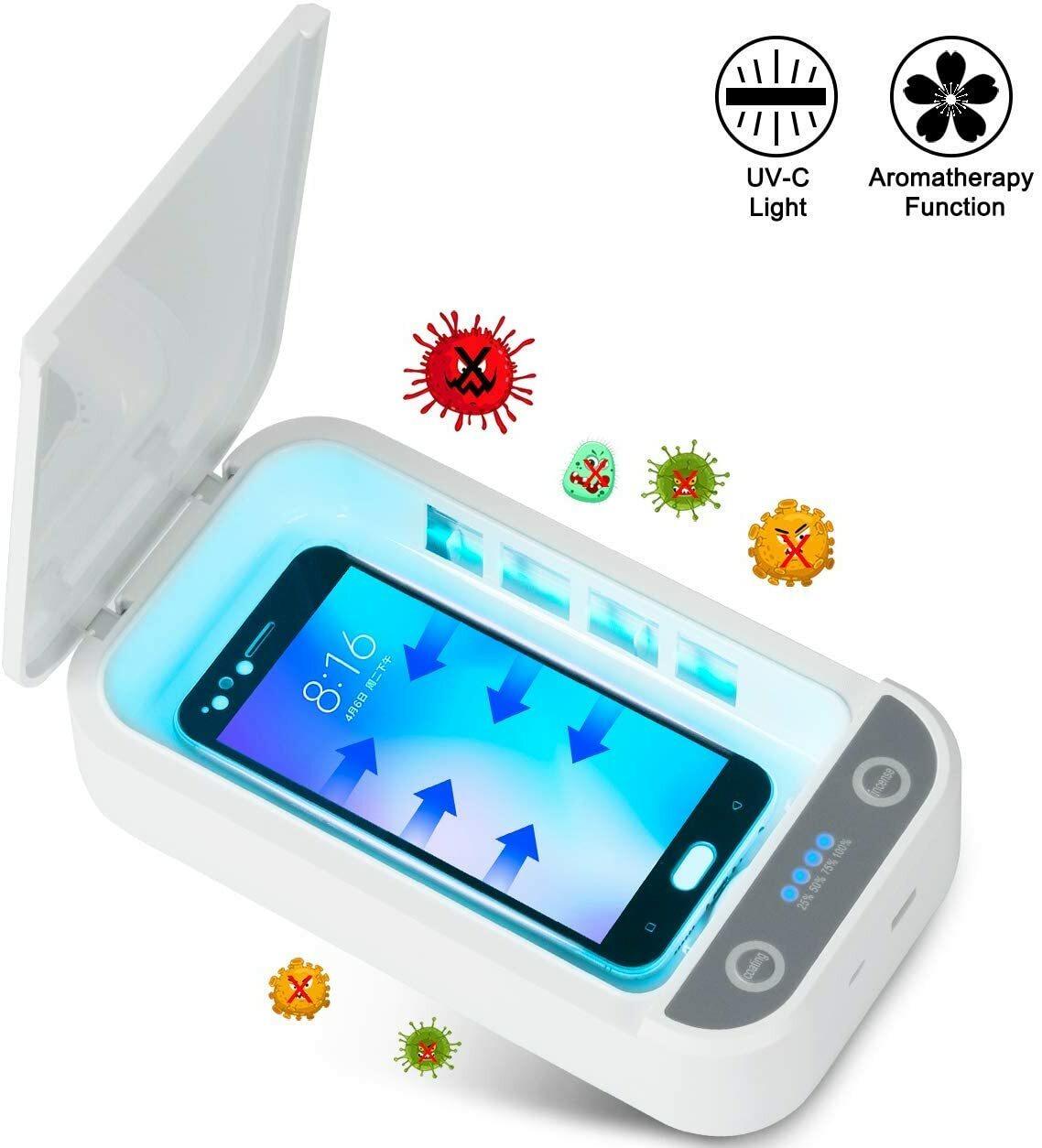 Mixnon Esterilizador UV para teléfono móvil caja de desinfección multifuncional UV y ozono,barra desinfectante extraíble,caja desinfectante de ozono,para teléfono móvil,herramientas de maquillaje