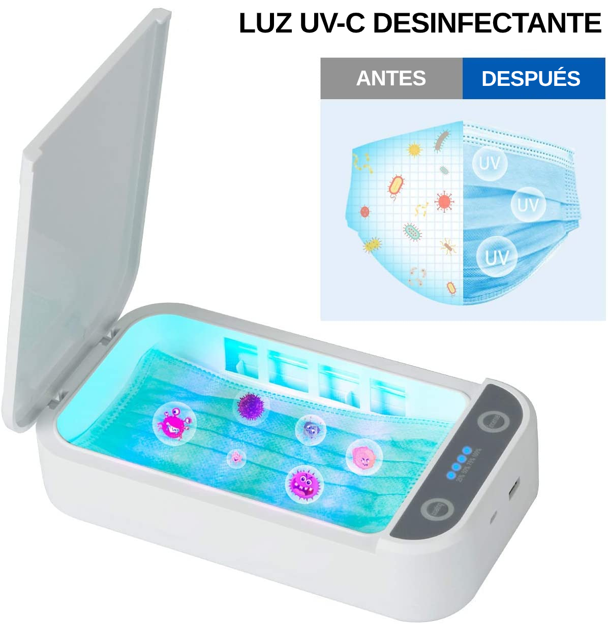 Mixnon Esterilizador UV para teléfono móvil caja de desinfección multifuncional UV y ozono,barra desinfectante extraíble,caja desinfectante de ozono,para teléfono móvil,herramientas de maquillaje