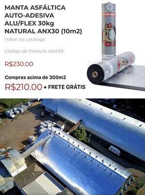 MANTA ASFÁLTICA AUTO-ADESIVA ALU/FLEX 30kg NATURAL ANX30 (10m2) MANTA ASFÁLTICA AUTO-ADESIVA ALU/FLEX 30kg NATURAL ANX30 (10m2)
