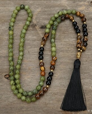 Tibetan Green Jasper Protection Mala Necklace
