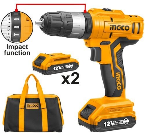 INGCO ชุดสว่านกระแทกไร้สาย 12V CIDLI1222