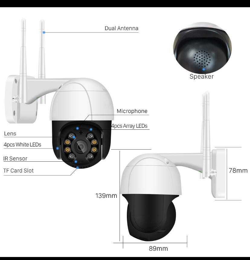 Wifi Security Camera Outdoor AI Human Detect Wireless Camera 1080P PTZ 4X Zoom