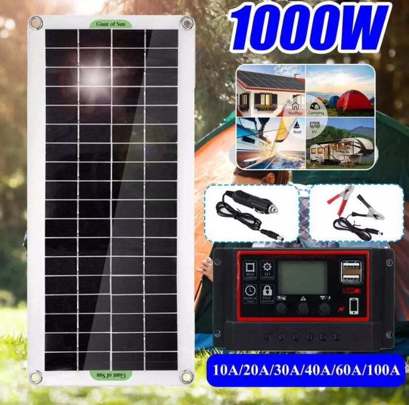 1000W Solar Panel 12V Solar Cell 60A Controller Solar Panel for Phone RV Car MP3 PAD Charger Outdoor Battery Supply