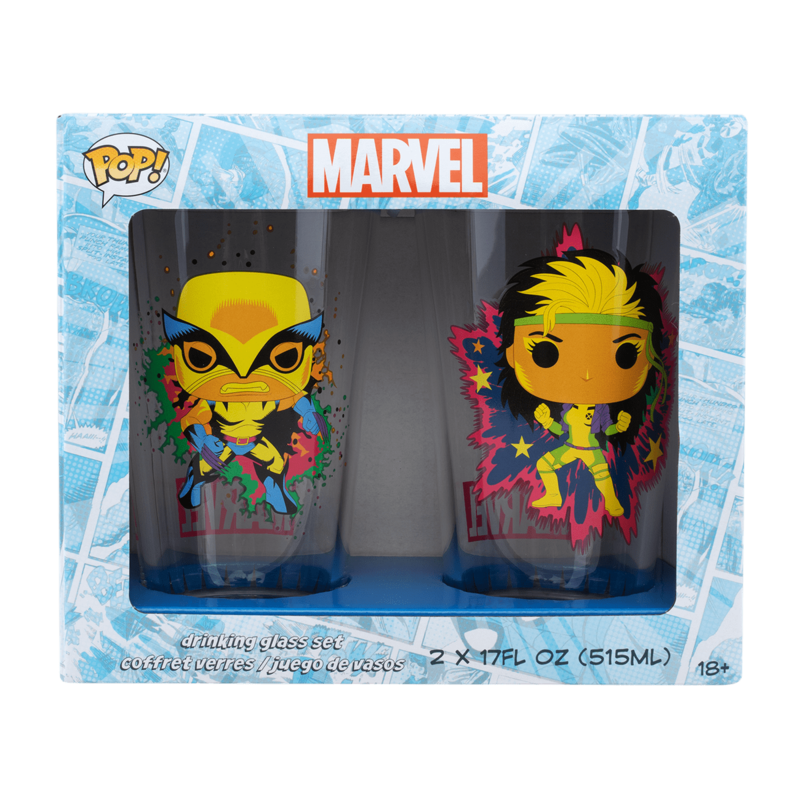 Funko POP! Marvel: X-Men Blacklight 2pk Pint Glasses - Wolverine, Rogue (Exclusivos de Target)