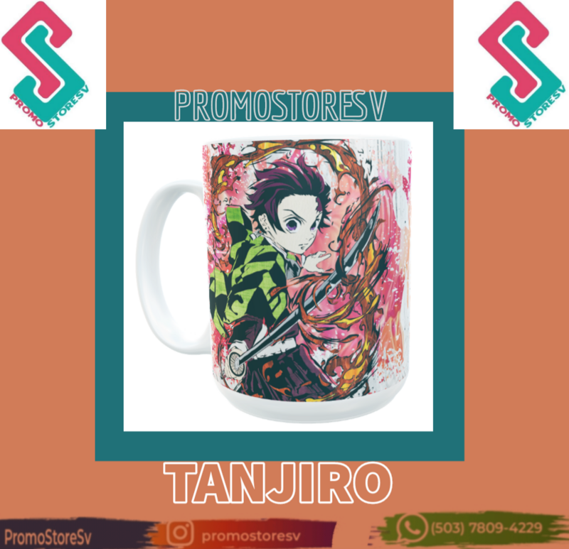 Taza Blanca Demon Slayer. Tanjiro 15 oz.