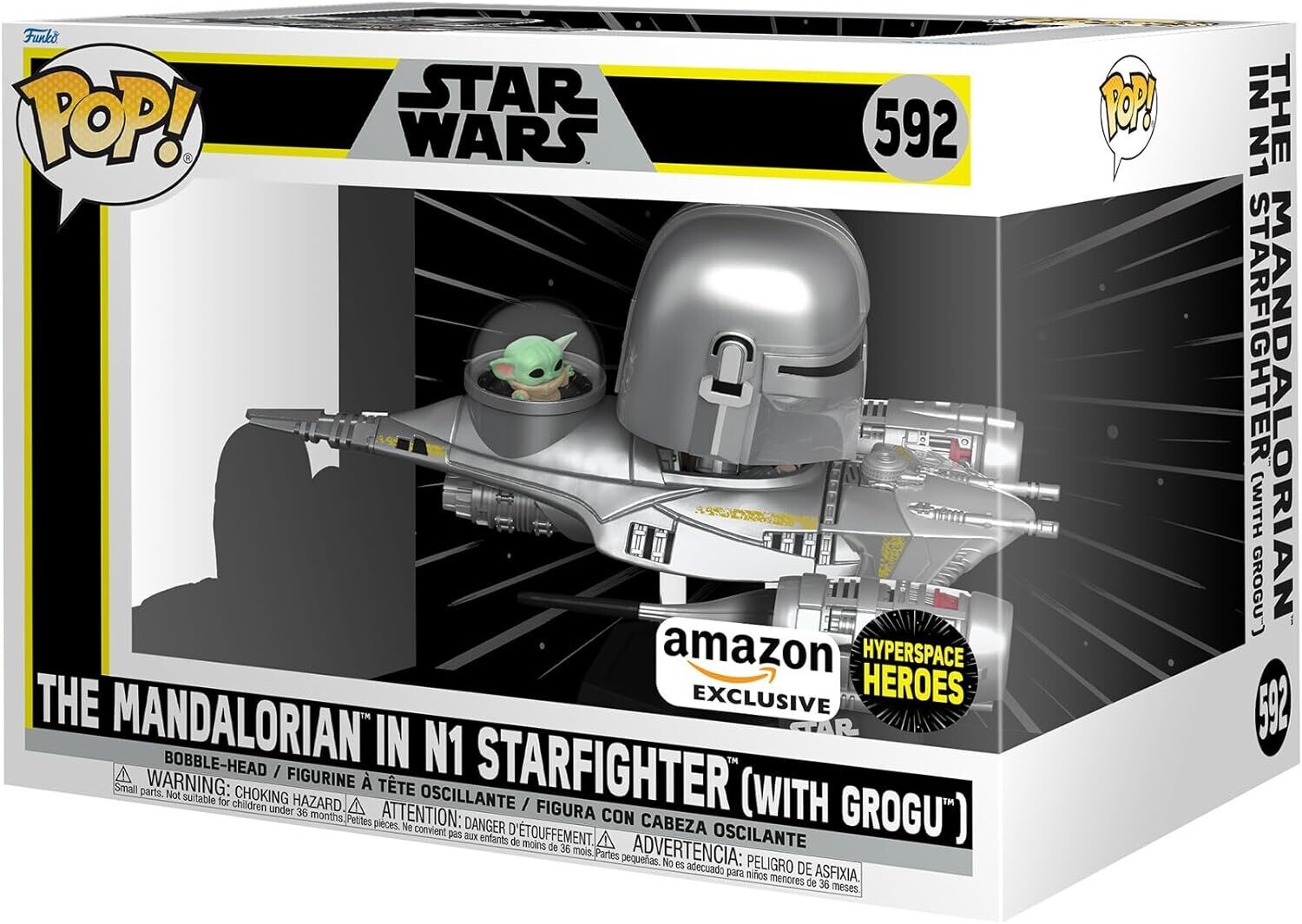 Funko Pop! Ride Super Deluxe: Star Wars Hyperspace Heroes - The Mandalorian in N1 Starfighter (with Grogu) Exclusivo de Amazon