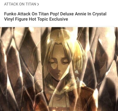 Pre-orden Funko Pop Deluxe Animation Attack on Titan. Annie in Crystal Exclusivo de HotTopic