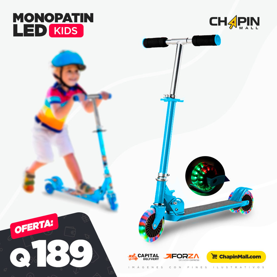 Scooter monopatín para niño y para niña con luz LED