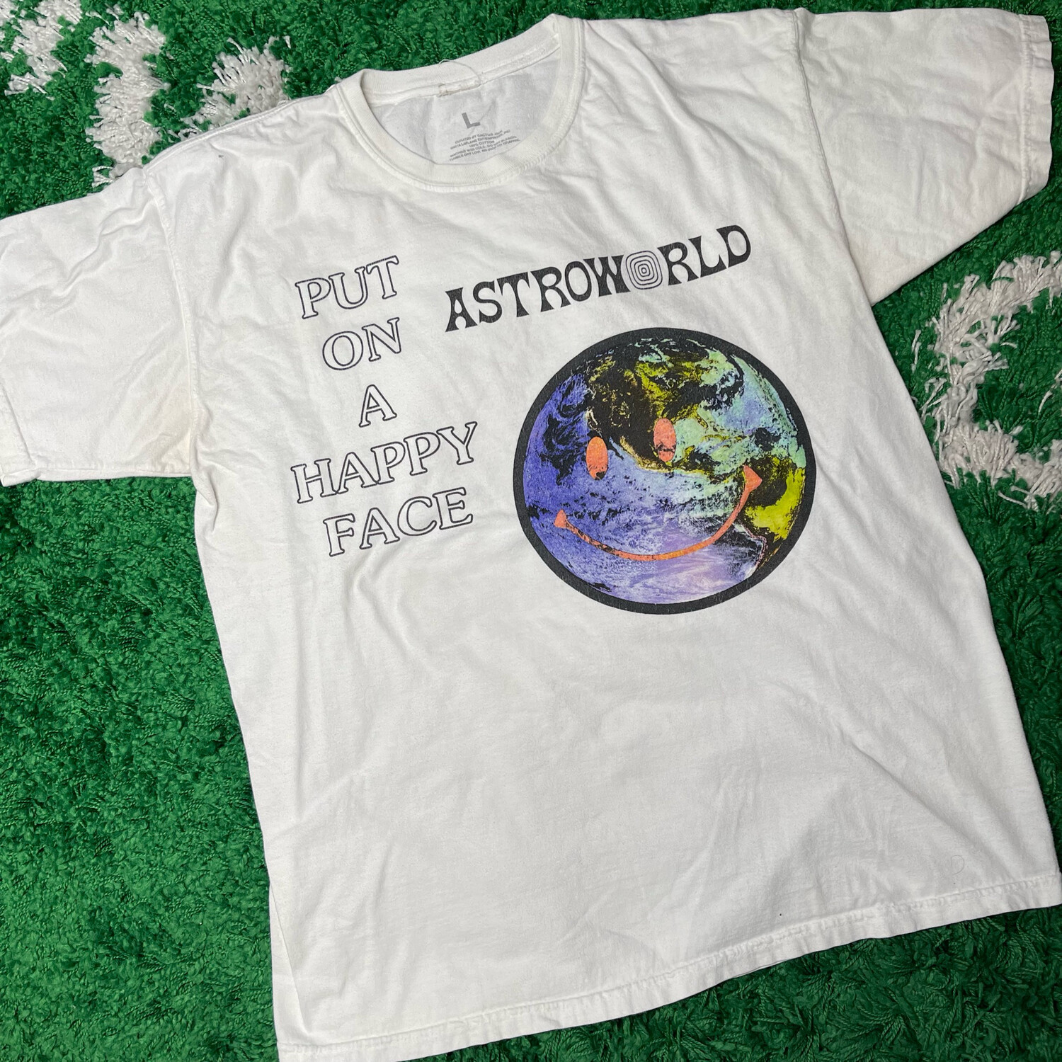 Travis Scott Astroworld Happy Face Tee White Size Large