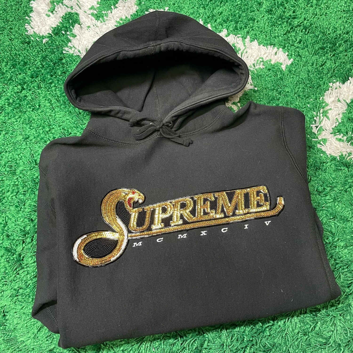 Supreme Sequin Viper Hooded Sweatshirt Black Size Medium