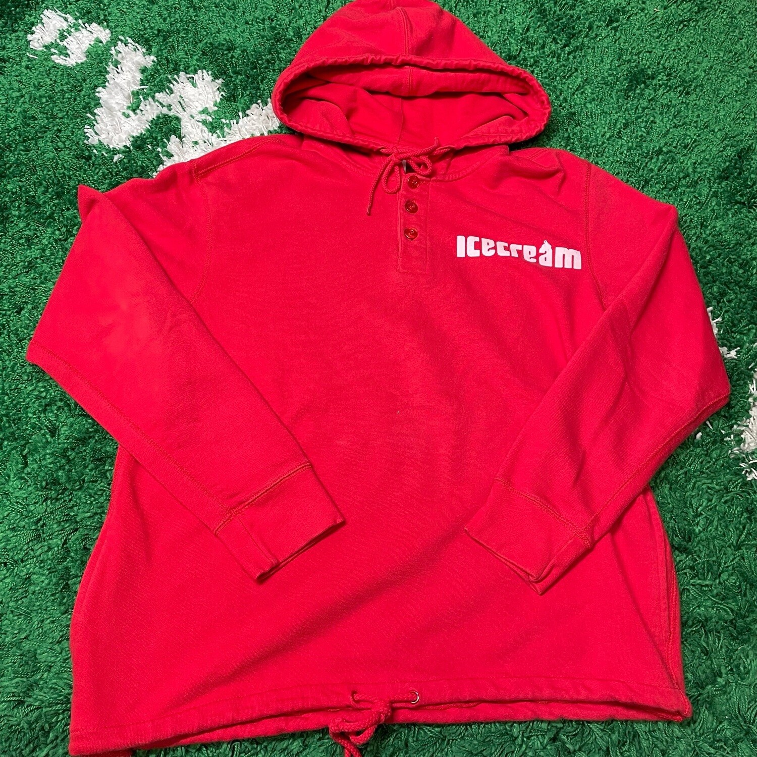 Ice Cream Red Button Hoodie Sweater Size XL