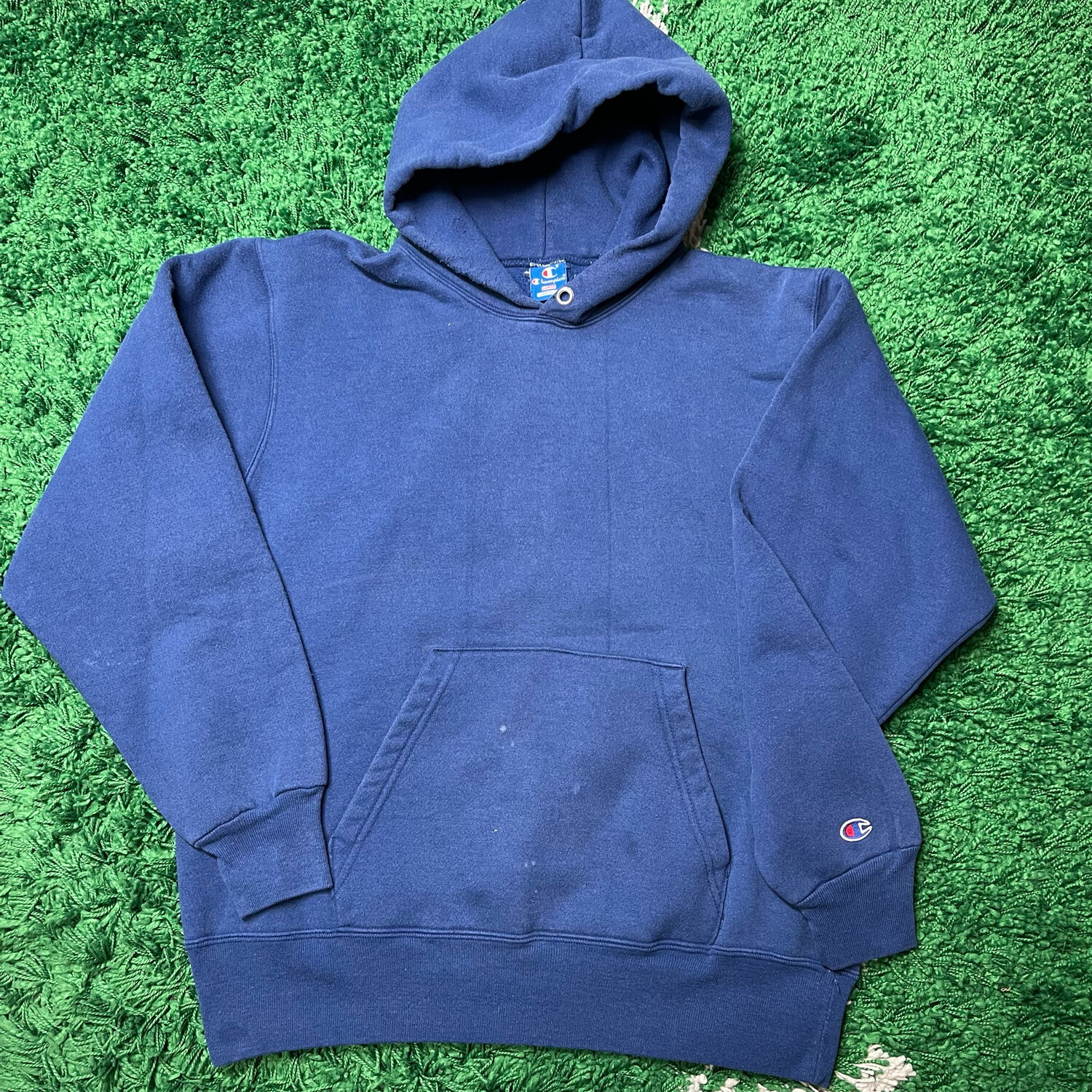 Champion Made In USA Blank Blue Hoodie Size Large