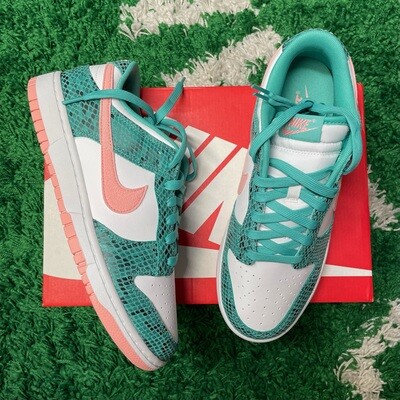 Nike Dunk Low Snakeskin Washed Teal Bleached Coral Size 9.5M/11W