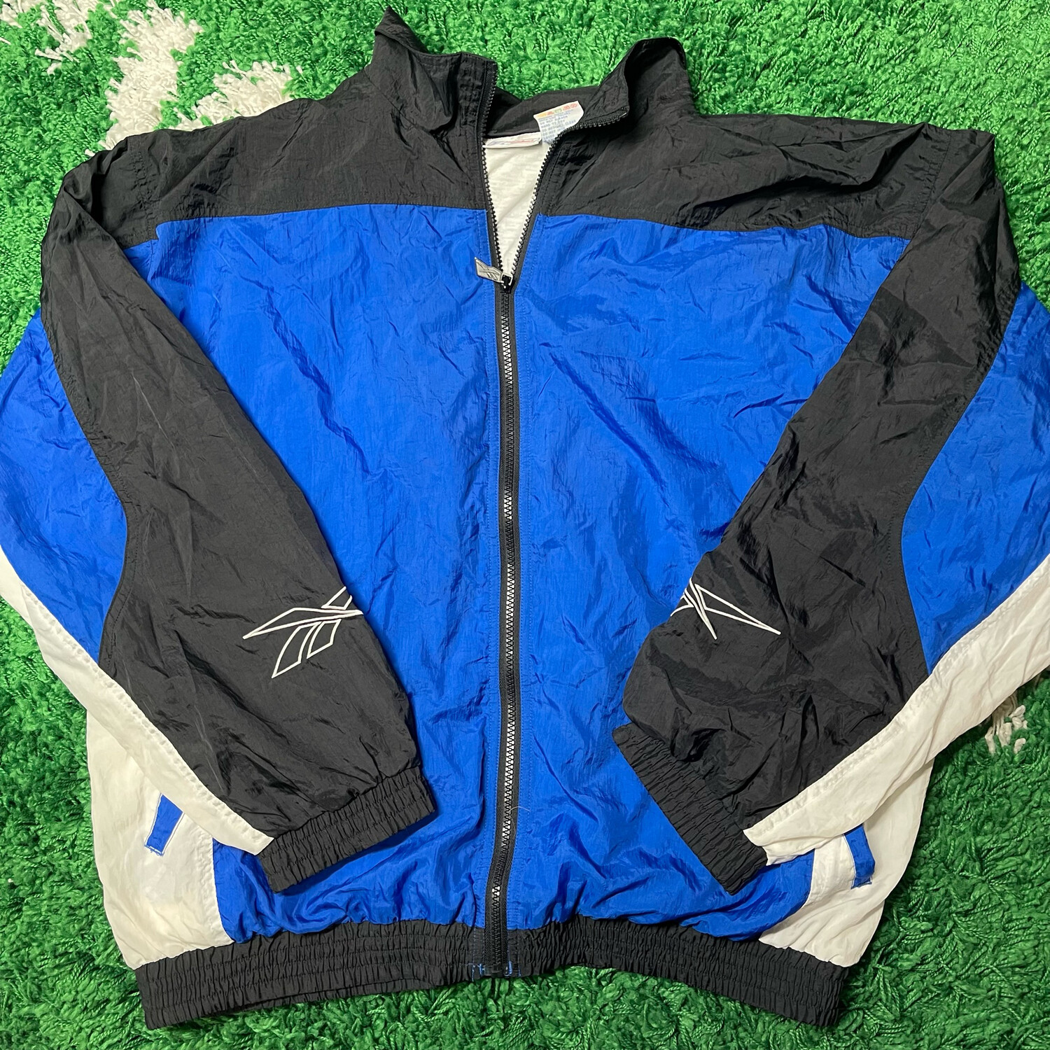 Reebok Black Blue White Windbreaker Jacket Size Large