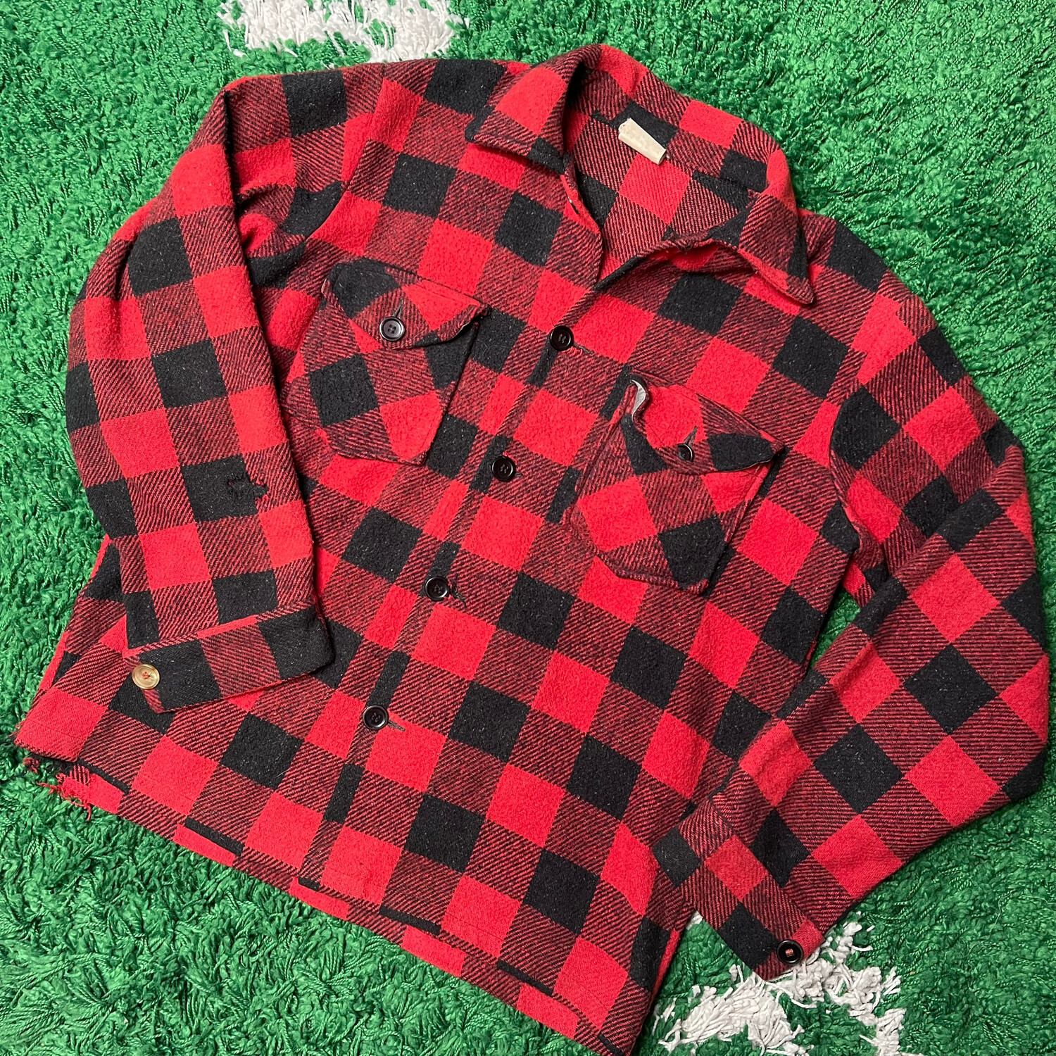1970s Red Plaid Button Up Flannel Size Medium