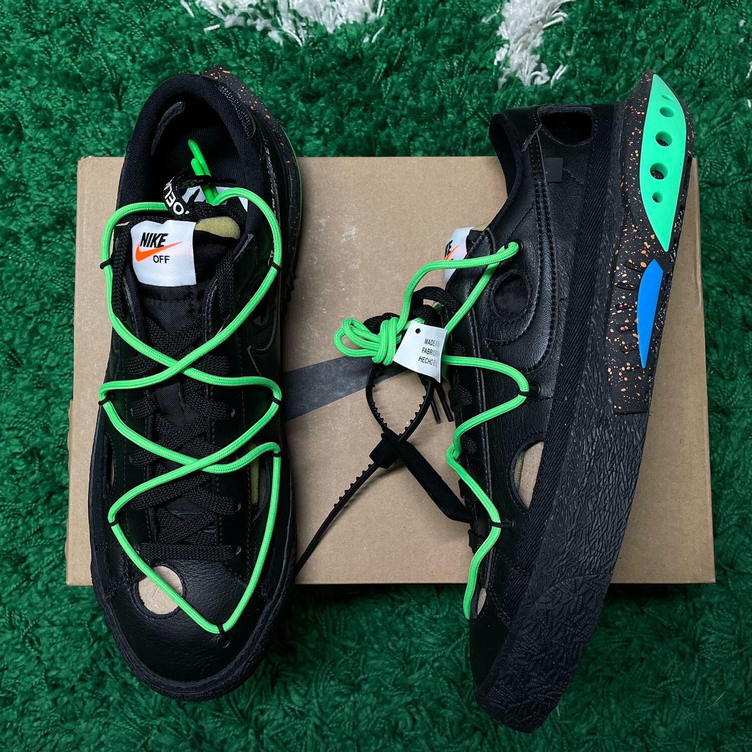 Nike Blazer Low Off-White Black Electro Green Size 10M/11.5W