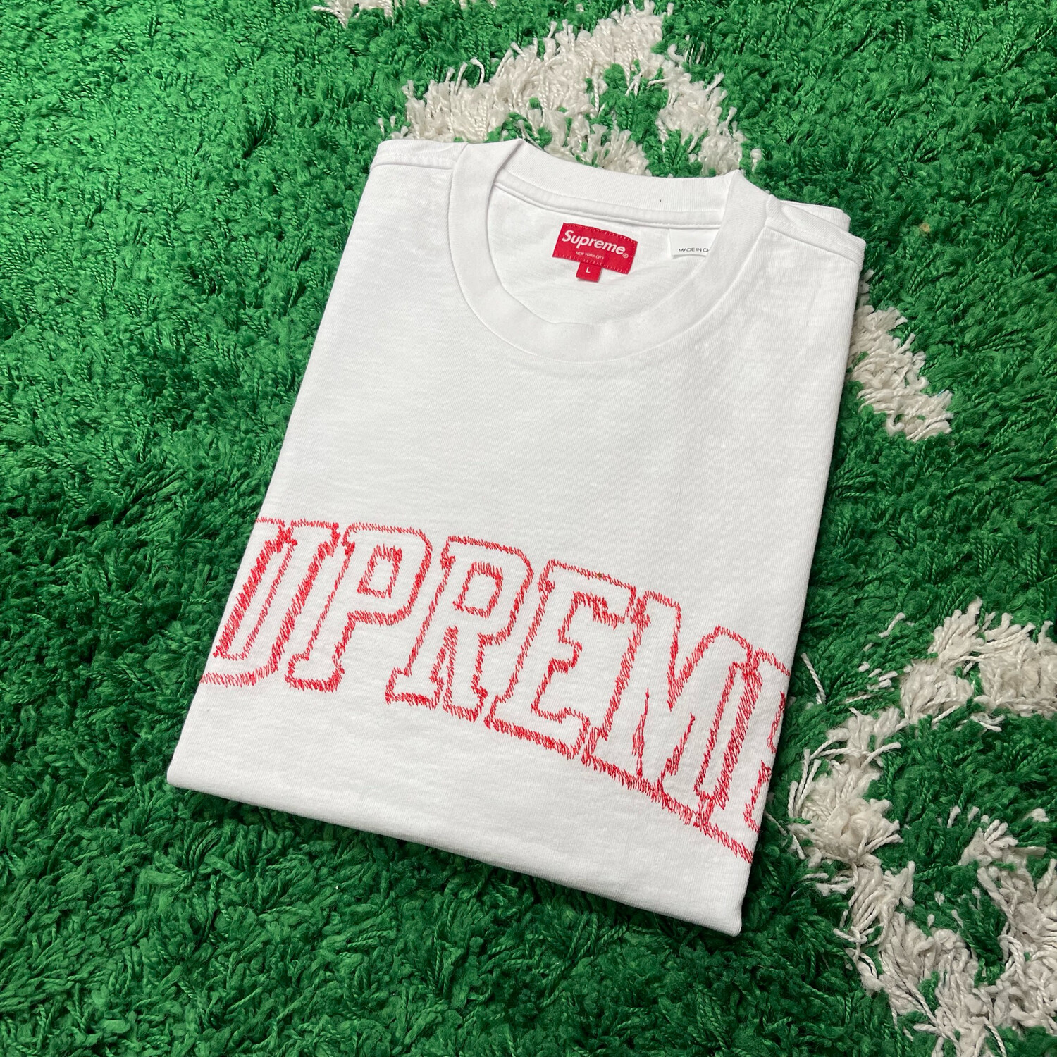 Supreme Sketch Embroidered S/S Top White Size Large