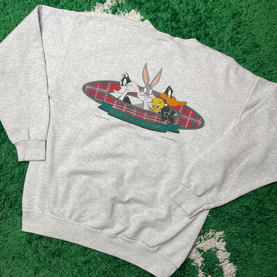 Looney Tunes Grey Crewneck Sweatshirt Size Large