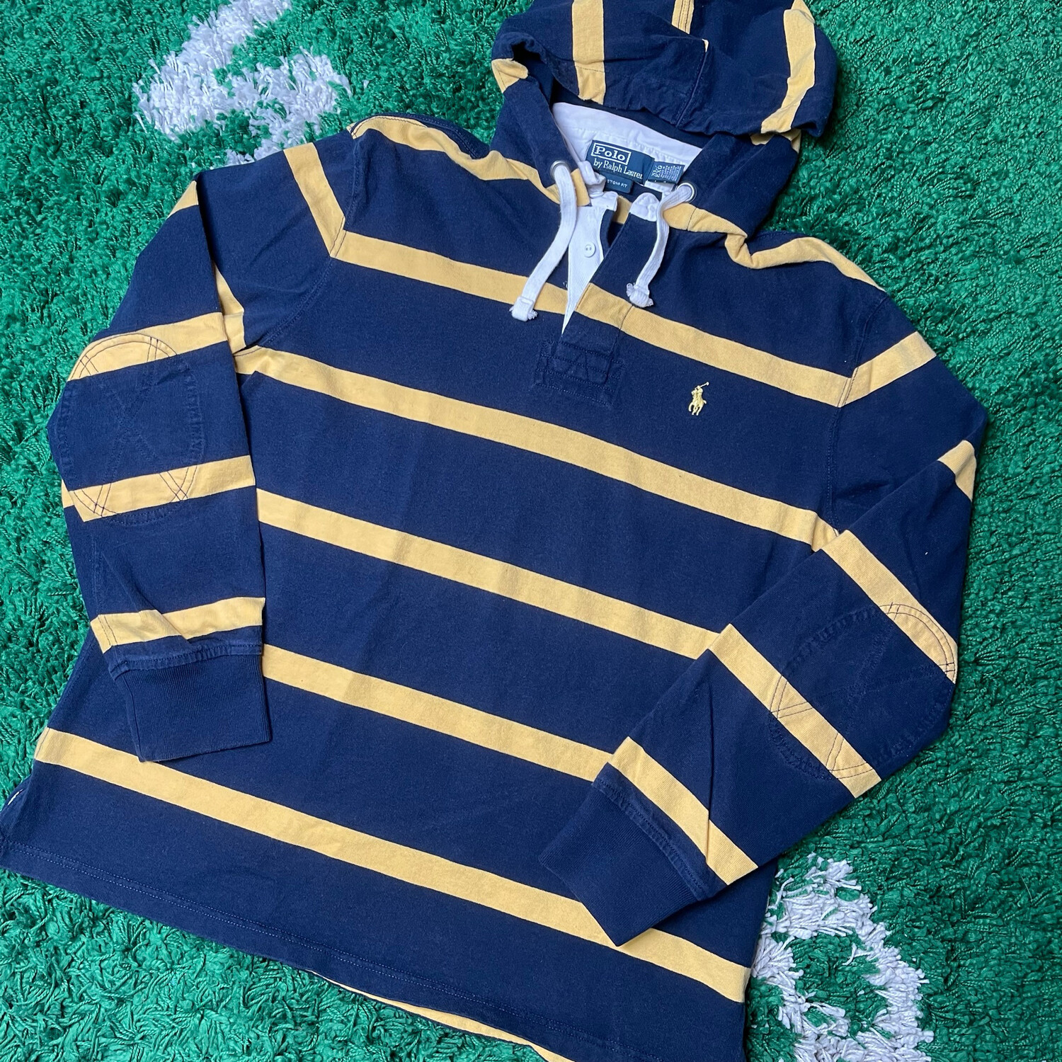 Polo Ralph Lauren Yellow Blue Hooded Rugby Size XL