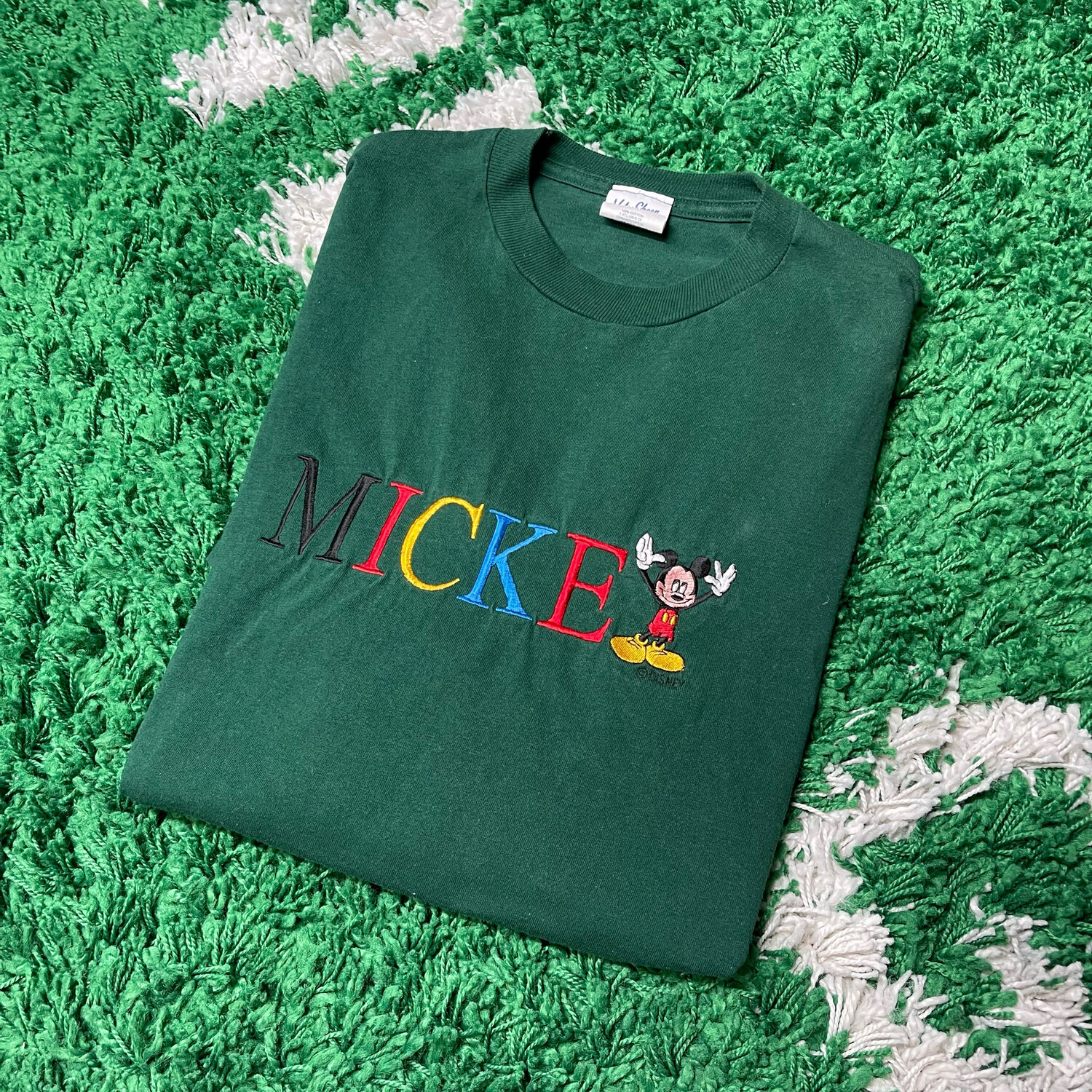 Mickey Mouse Green Embroidered Tee Size Large