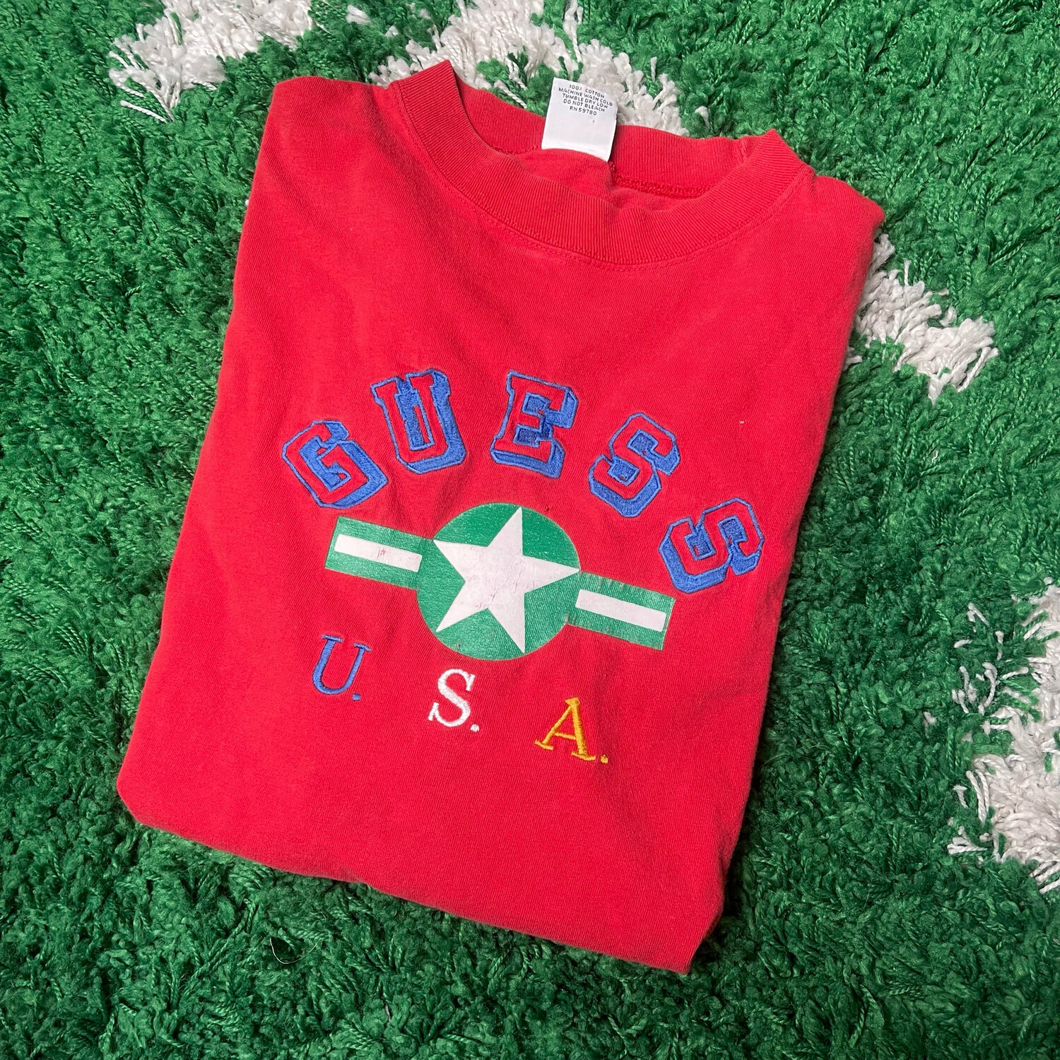 Guess USA Red Embroidered Tee Size Large