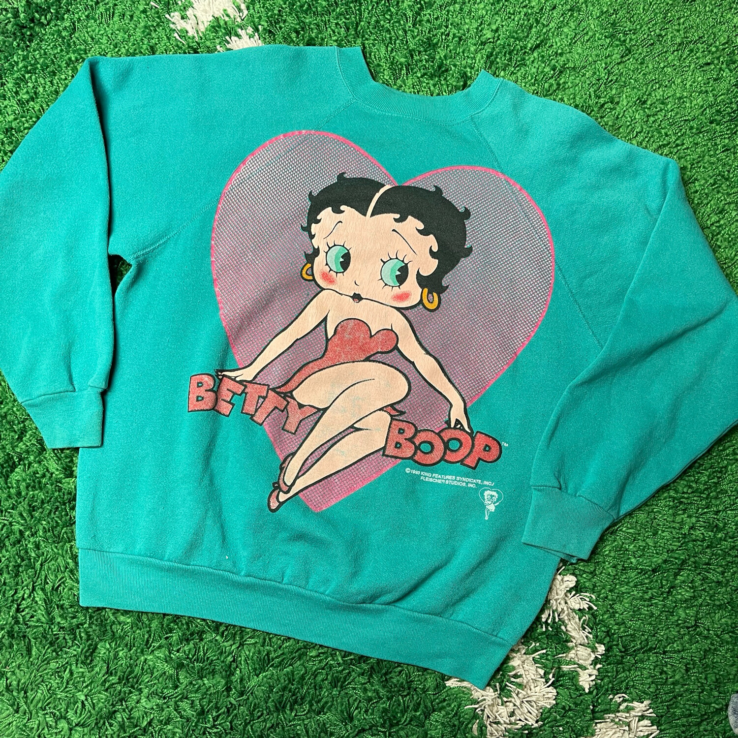 Betty Boop Teal Double Sided Crewneck Sweatshirt Size Large
