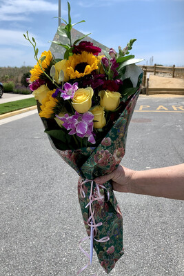 $65 Seasonal Wrapped Fresh Flower Bouquet (no vase)