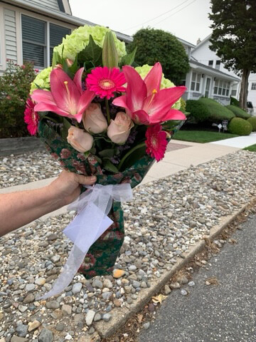 $60 Seasonal Wrapped Fresh Flower Bouquet (no vase)