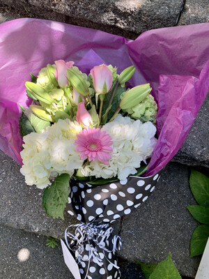 $70 Seasonal Wrapped Fresh Flower Bouquet (no vase)