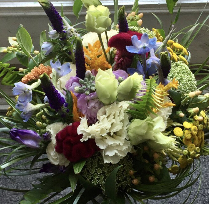 $175 Seasonal Wrapped Fresh Flower Bouquet (no vase)