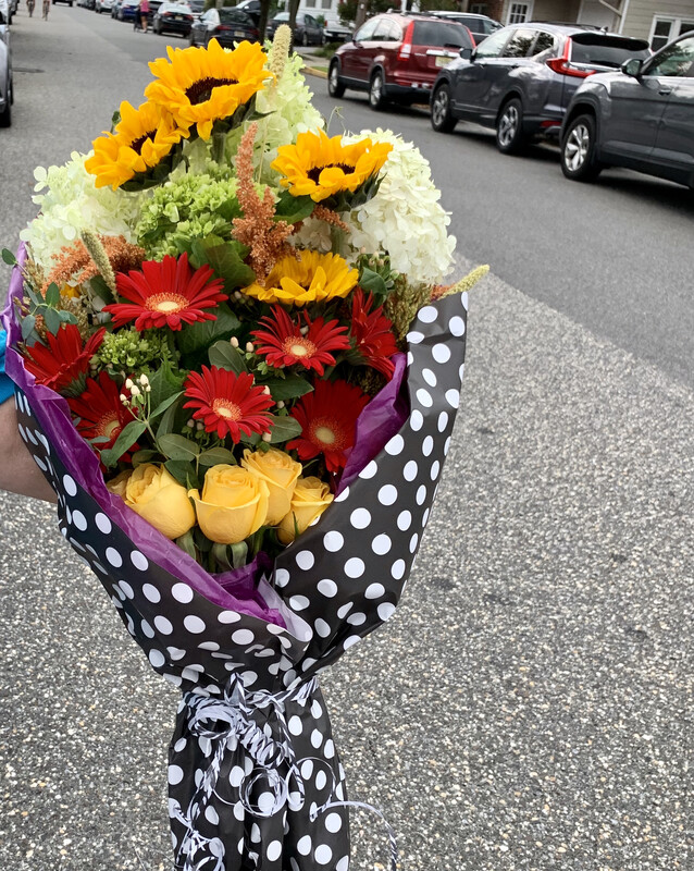 $125 Seasonal Wrapped Fresh Flower Bouquet (no vase)