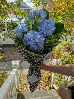 $80 Seasonal Wrapped Fresh Flower Bouquet (no vase)