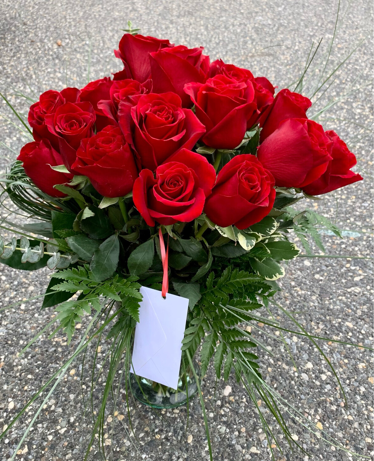 Valentine’s Day Fresh Roses Arranged  in a Vase - 1 or 2 Dozen